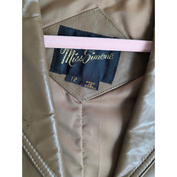 Vintage Miss Simone Women's Brown Leather Belted Blazer Jacket Size 12 - Picture 3 of 5